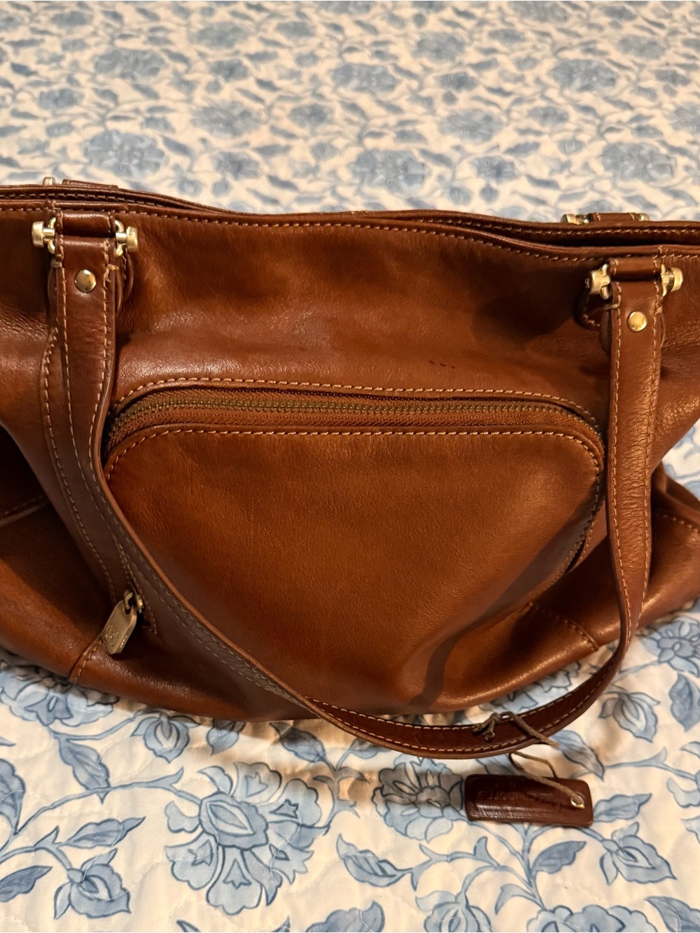 Liz Claiborne Genuine Leather Tote Bag Brown Large Shoulder Bag Shopper Purse - Picture 13 of 13